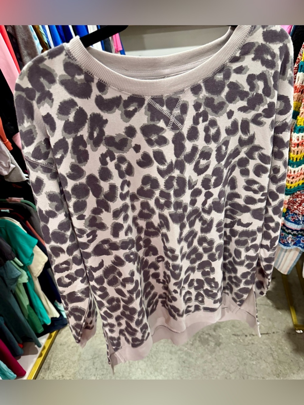 Maurices Mauve and Charcoal Leopard Crewneck Sweater